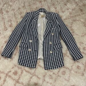 Elie Tahari Navy and White Checkered Blazer